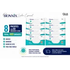 Caixa com 8 Lenços/Toalhas Umedecidas adulto Bionnix c/60 Unidades Cada - Tampa FlipTop - Tecido Premium