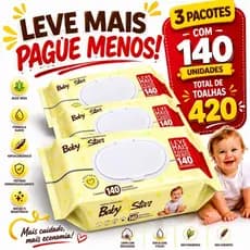 Kit 3 Pacotes Toalhas Umedecidas Baby Star 140 Unidades – Total 420 Toalhas