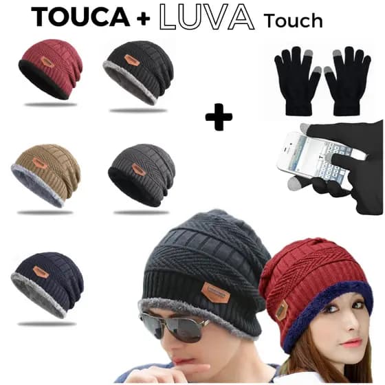 Kit Touca e Luvas Lã Adulto Inverno Frio Toucas De Pelúcia Unissex