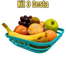 Cesta De Frutas Para Cozinha Cestinhas Organizadora Kit 3 Unidades Armazenamento de Alimentos