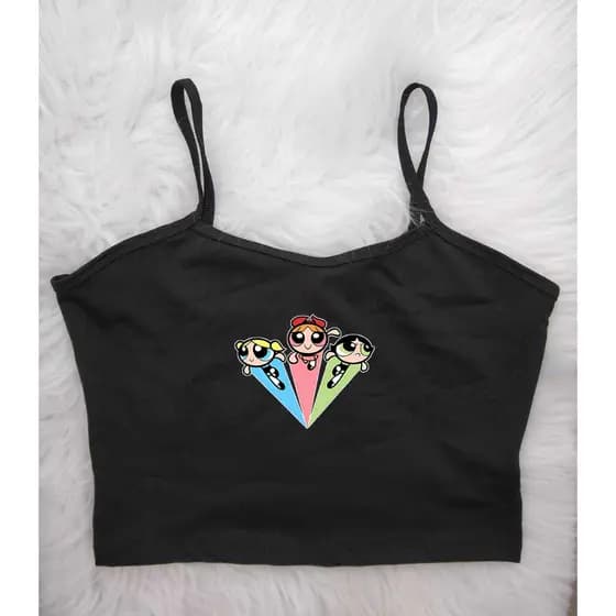 Cropped feminino feminino regata desenhos moda croped alcinha regata  meninas super poderosas tres juntas