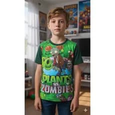 Camiseta Infantil Unissex Plants vs Zombies Planta vs Zombies