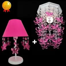 Abajur de Mesa de Cabeceira e Lustre Infantil Luminária Quartinho De Menina Bebê Borboletas Rosa