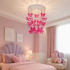 Luminária para Quarto Infantil Feminino Lustre Quartinho de Bebê Tema Borboletas Rosa Plafon Iluminação Decorativa