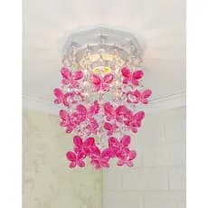Lustre Infantil de Teto Decorar Ambiente Princesa Luminária para Quarto de Bebê Menina Borboletas Cor Rosa