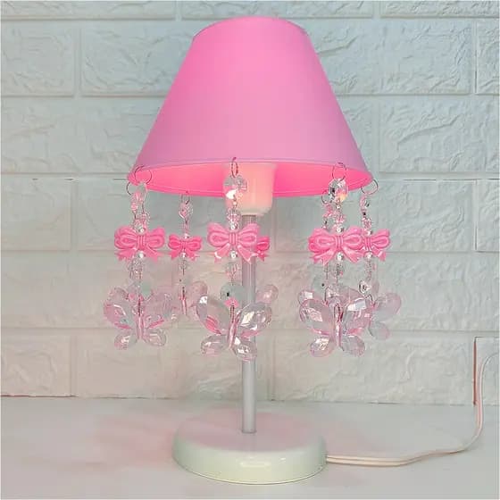 Abajur Infantil Luminária Decoração Quartinho de Bebê Menina Design Moderno Laços Rosa 17x30cm