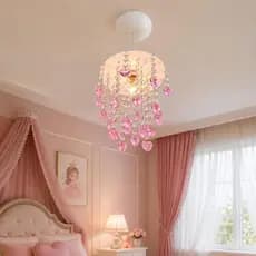 Luminária de Teto Decoração Quartinho Feminino Coração Rosa Lustre para Decorar Quarto Infantil de Menina Bebê Pendente