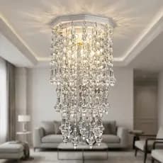 Lustre Plafon Luminária Cristal Acrílico Decoração Sala Decorar Quarto Hall 17x27 cm Iluminação para Casa Apartamento