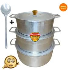 🥇Jogo De Panelas Alumínio Batido Fundido 3 Peças N°26 Até 30 +Colher🔥Oferta🔥