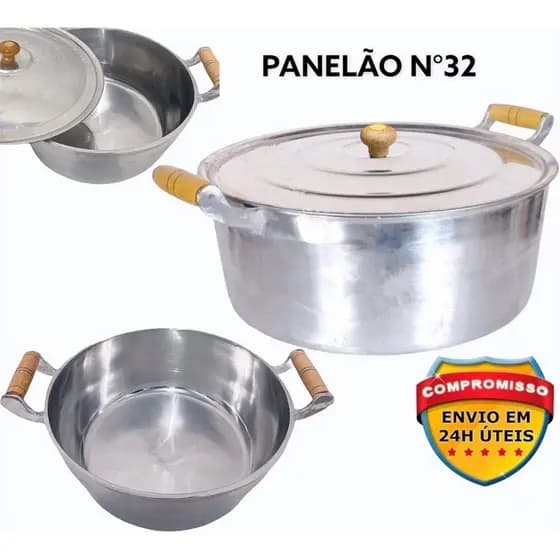 Panela  Grande em Alumínio  Batido Fundido N°32  Ótima Qualidade Com Tampa !