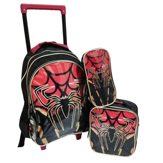 Kit Mochila Infantil Homem Spider Aranha Rodinha Escolar Menino Lancheira Térmica e Estojo
