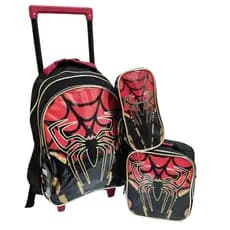Kit Mochila Infantil Homem Spider Aranha Rodinha Escolar Menino Lancheira Térmica e Estojo