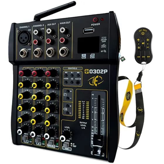 Mesa de Som Player Mixer M0302P Eros 3 Canais DJ Equalizador Bluetooth USB FM c/ Controle