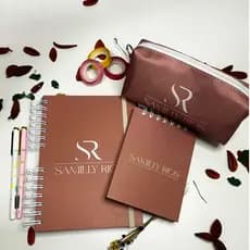 Kit Caderno A5, bloco de notas e porta lápis personalizados