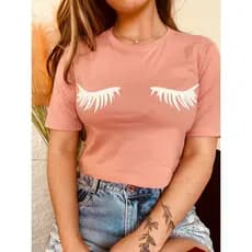 Cropped Feminino Rosa Cílios Postiços Moda Gringa  100% Algodão
