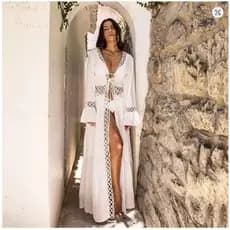 Kimono Moda Praia Saida de Praia Feminino Branca Chique - Moda Praia - Saída de Banho Piscina Verão