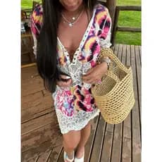 Saida De Praia Feminino Boho Bohemia Macrame Algodão/ Saida de Banho Indiana HIpie Renda 2818