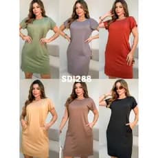 Vestido Camisão midi plus size Basico Feminino Evangelico Elegante Manga Curta Soltinho com Bolso