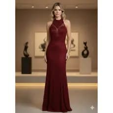 Vestido Sereia Casamento Madrinha Festa  Formatura Gola Renda Guiper Brilho Perolado Longo Chique Elegante Noiva  2797