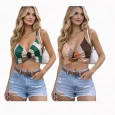 Cropped Feminino Top Nó Frontal Alça Fina Decote V Moda Verão Elegante Confortavel Estiloso