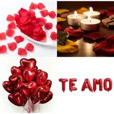 100 Pétalas Artificiais + 3 Velas Rechaud + 3 Balão Coração + Balão Te Amo