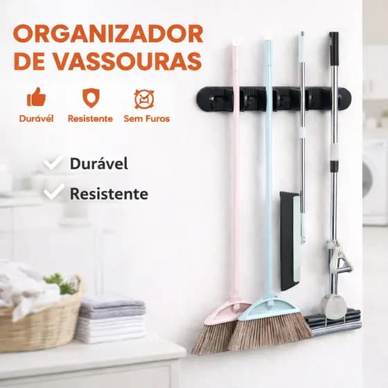 Suporte Vassoura Parede Organizador Multiuso Porta Rodo Mop Multiuso Forte Fácil Instalação