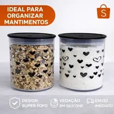 Kit 2 Potes Herméticos 600ml Acrílico Decorado – Vedação Total p/ Mantimentos