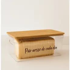 Porta Pão Hermético com Tampa de Bambu Acrílico Transparente