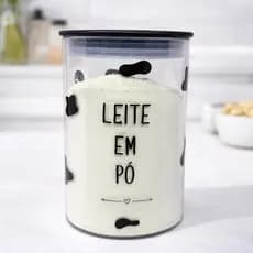 Pote Hermético 1L Decorado para Leite em Pó | Acrílico Transparente com Tampa Vedada