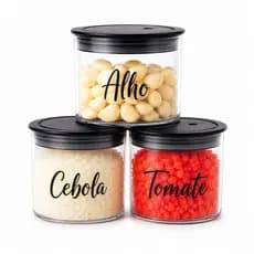 Kit Potes Herméticos Alho Cebola Tomate Organizador de Geladeira Cozinha BPA Free Tampa Hermética 600ml