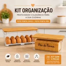Kit Porta Pão e Porta Ovos 42 unidades com Tampa de Bambu Acrílico
