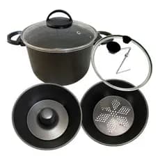 Panela 4x1 Antiaderente Pudim Cuscuz A Vapor Tampa De Vidro