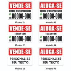 Placa Vende-se ou Aluga-se Personalizavel - Imóvel Terreno Casa Apartamento Produtos - Proprietário