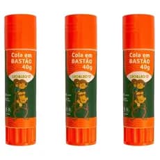 Kit 3 Cola Bastão Escolar Leo e Leo 40g - Secagem Rápida e Fixação Forte