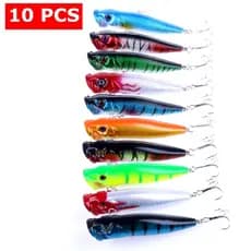Kit 10 Iscas Artificiais Importadas Popper De Superfície de 9 cms e 12 gramas Pesca Tucunaré Traíra Dourado Robalo Black Bass
