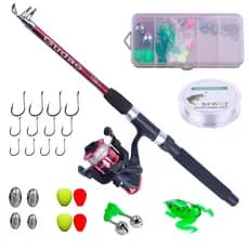 Kit Completo Vara Telescópica + Molinete + linha + caixa com Acessórios Barato Pesca