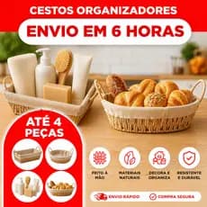Cesta Retangular com Alça em Papel Forro em Tecido Wolff Organizador Porta Pão Mesa Posta Bege Café
