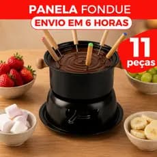 Aparelho de Fondue 11 Peças Aço Carbono com Garfinhos e Rechaud Queimador Para Queijo e Chocolate