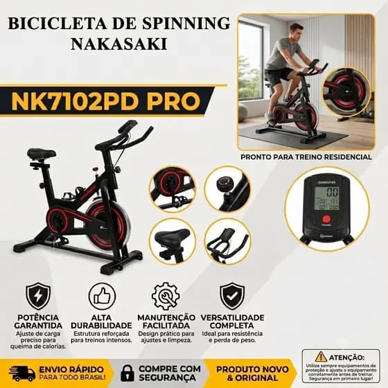 Bike Spinning Nakasaki NK7102PD PRO Ajuste de Intensidade Monitor LCD Até 120kg