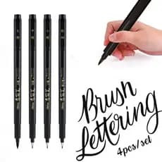Conjunto De Caneta De Caligrafia De Cabeça Macia De 4pcs Pequena Script Regular E Pincel Tinta Recarregável Com Escova Grande