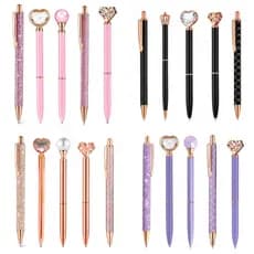 5Pcs Canetas Esferográficas Glitter Sequin Conjunto De Metal Cristal Diamante Caneta Areia Líquida Tinta Preta Bonitas Fantasias Presentes Para Meninas De Volta À Escola Secretária