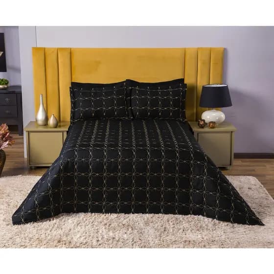 Cobre Leito Mosaico Super King 3 Peças Todo Bordado Detalhe Dourado Com Forro Várias Cores