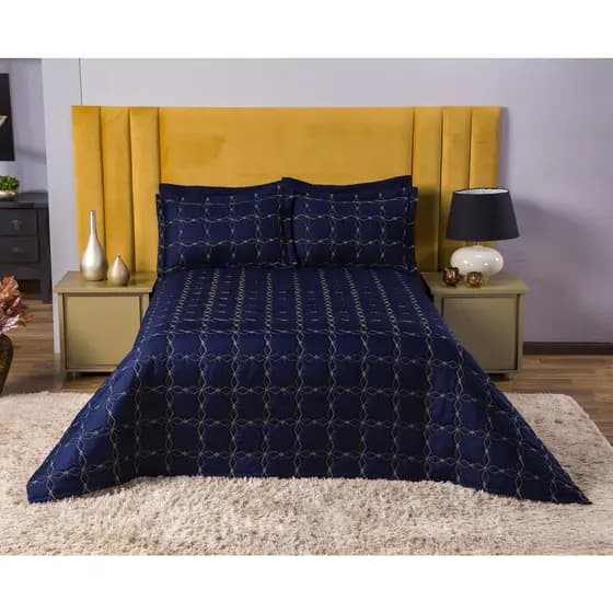 Cobre Leito Mosaico Queen 3 Peças Todo Bordado Detalhe Dourado Com Forro Várias Cores