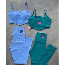 Conjunto Feminino Fitness Calca Legging Top Corsert Academia Poliamida Zero Transparência