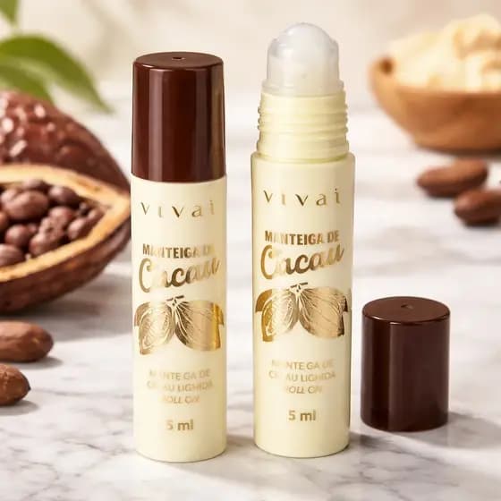 Batom Manteiga de Cacau Líquida Roll On Hidratante Labial Vivai 5 ML