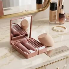 Kit Completo 7 Pecas - Pinceis Maquiagem com Espelho e  Esponja para Base