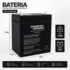 Bateria 12V 5AH Recarregável Multiuso - Nobreak, Alarmes Etc