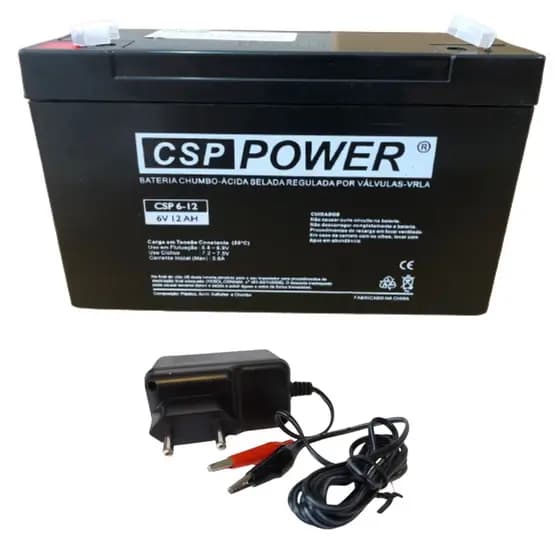 Kit Bateria 6V 12ah + Carregador 6V 800MA - Garra Jacaré