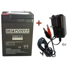 Kit Bateria 6V 4,5ah + Carregador 6V 800MA - Garra Jacaré