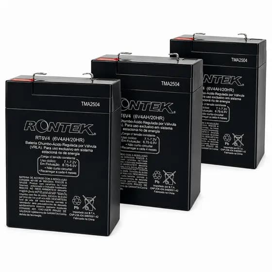 Kit 03 Baterias Selada 6V - 4AH - Luz de Emergência / Moto Elétrica / Alarmes / Automação